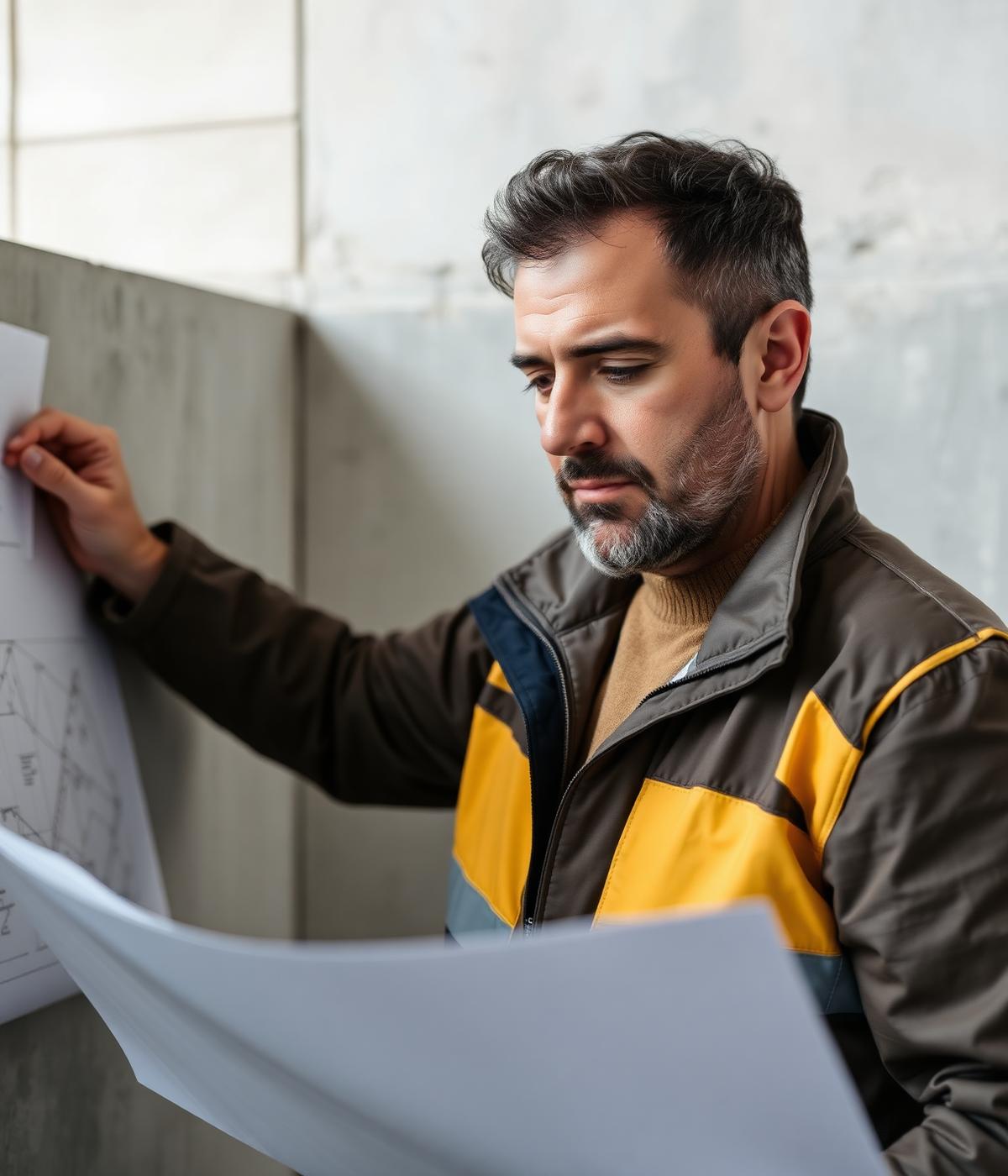 Responsabile di cantiere GPA Costruzioni al lavoro sui disegni esecutivi